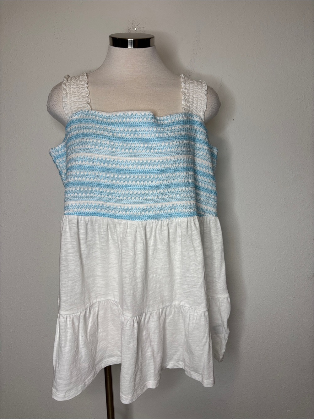 torrid White and Light Blue Smocked Tank Top